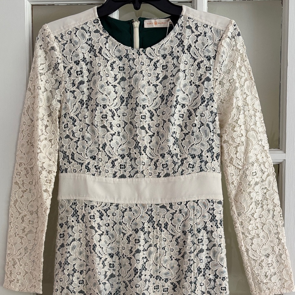 Tory Burch Cream Lace Long Sleeve Dress